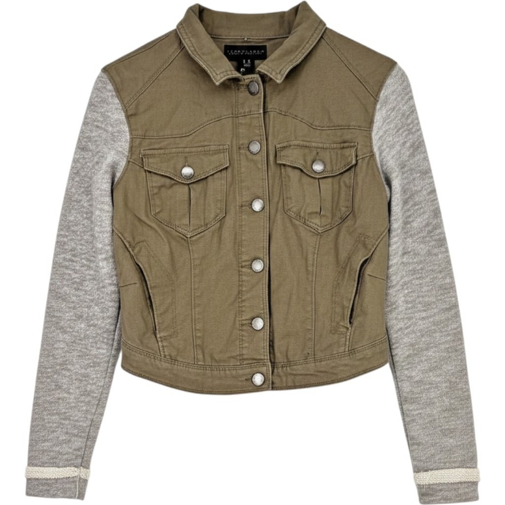 Tinseltown Denim Couture Jacket Womens Size S Olive Green Mixed Media‎ Utility